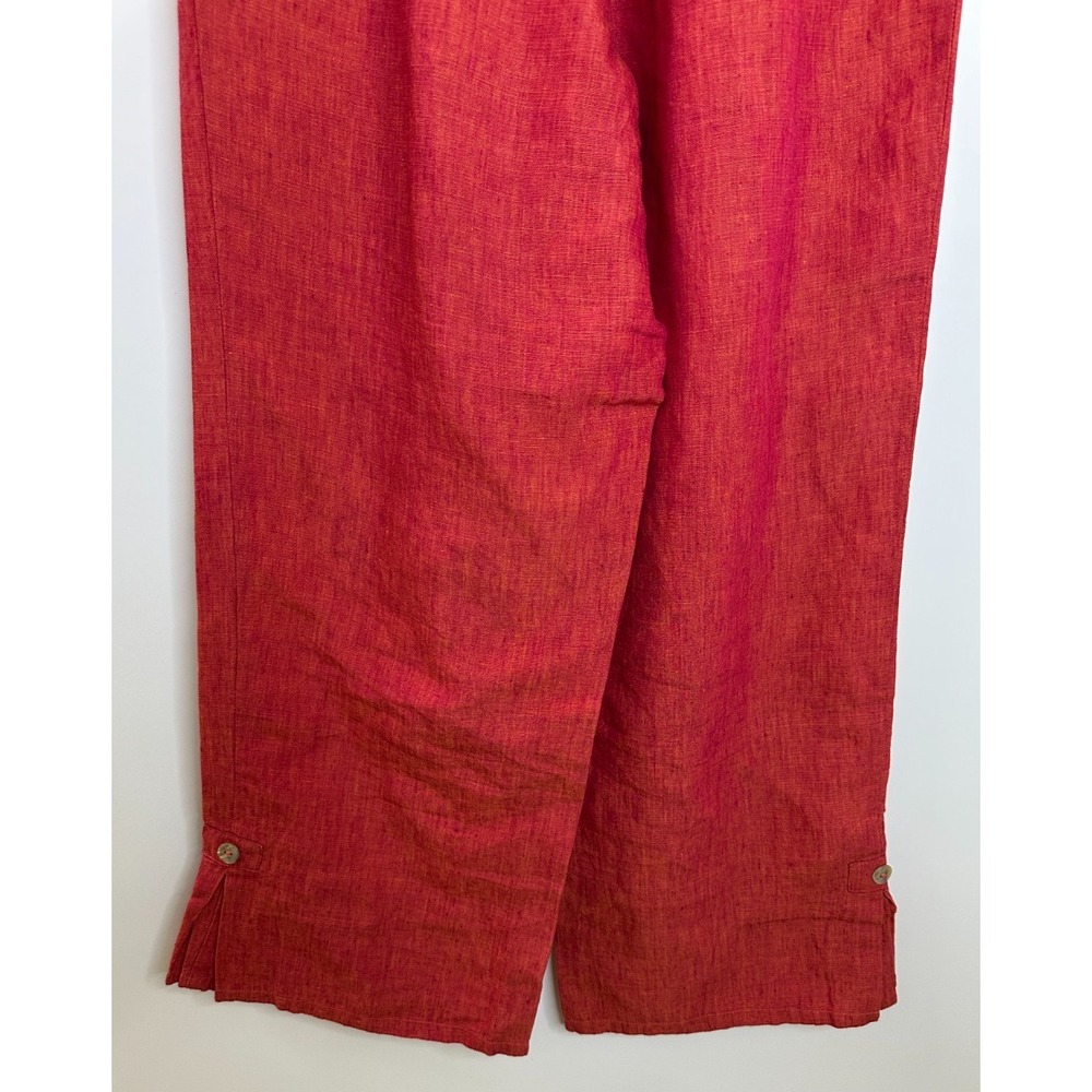 Orvis 100% Linen Elastic Waist Drawstring Crop Pants Button Slit Back Red Small - Picture 9 of 15